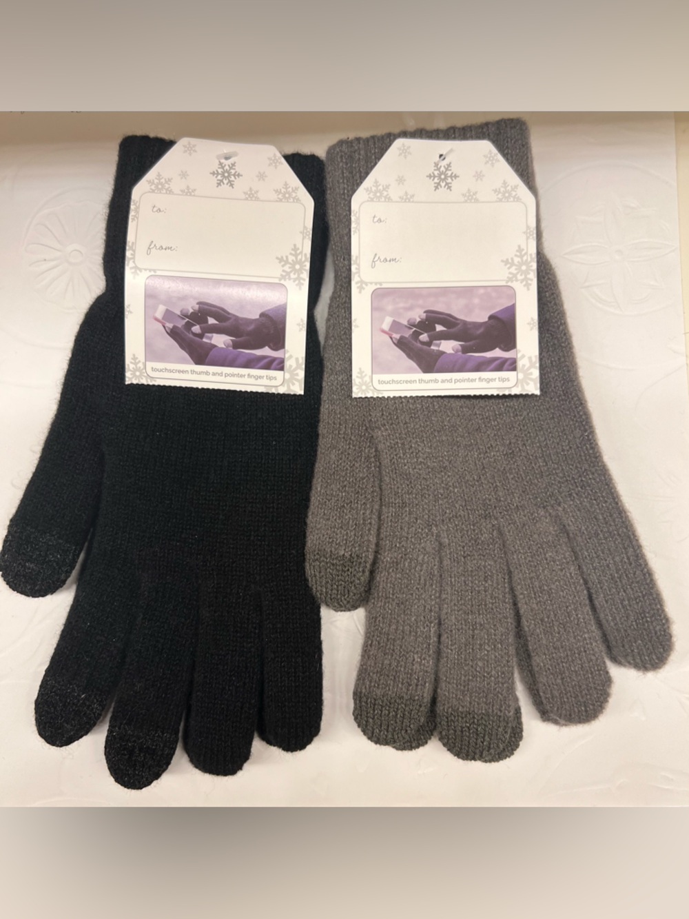 Two Pair Black and Grey Knit Touchscreen Gloves with Dark Tip Accents